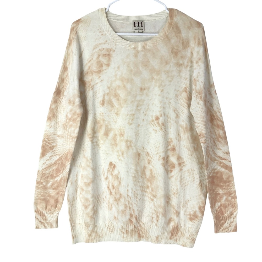 Haute Hippie Tan Snakeskin Sweater Large Pullover Crewneck Long Sleeve Cotton